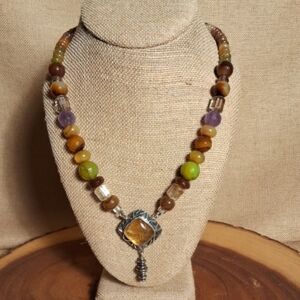 Jeremy & Carri Gicker Multicolor Beaded Necklace with Silver Pendant